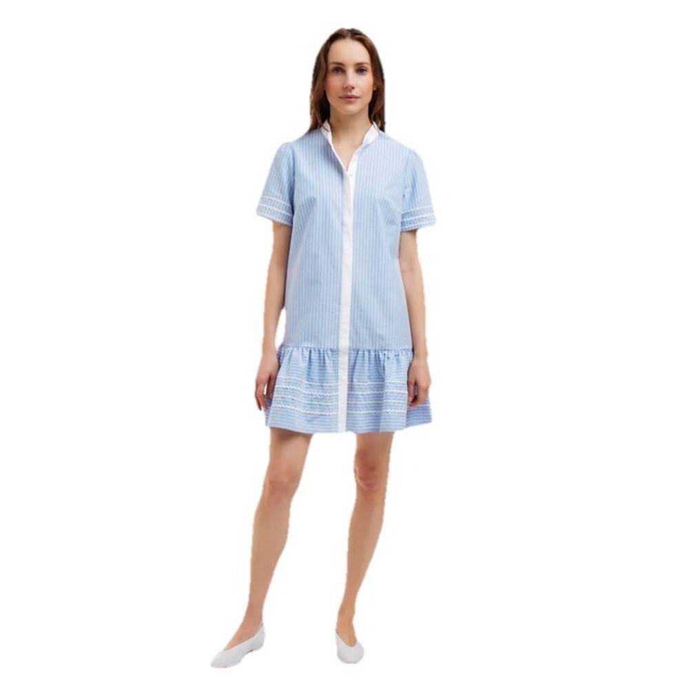 Draper James Molly Mini Dress M Blue Stripe‎ Oxford Shirting Short Sleeve Button